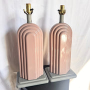 1980s Vintage Art Deco Draped Pink Ceramic Table Lamps - A Pair - Dolphin & Flamingo
