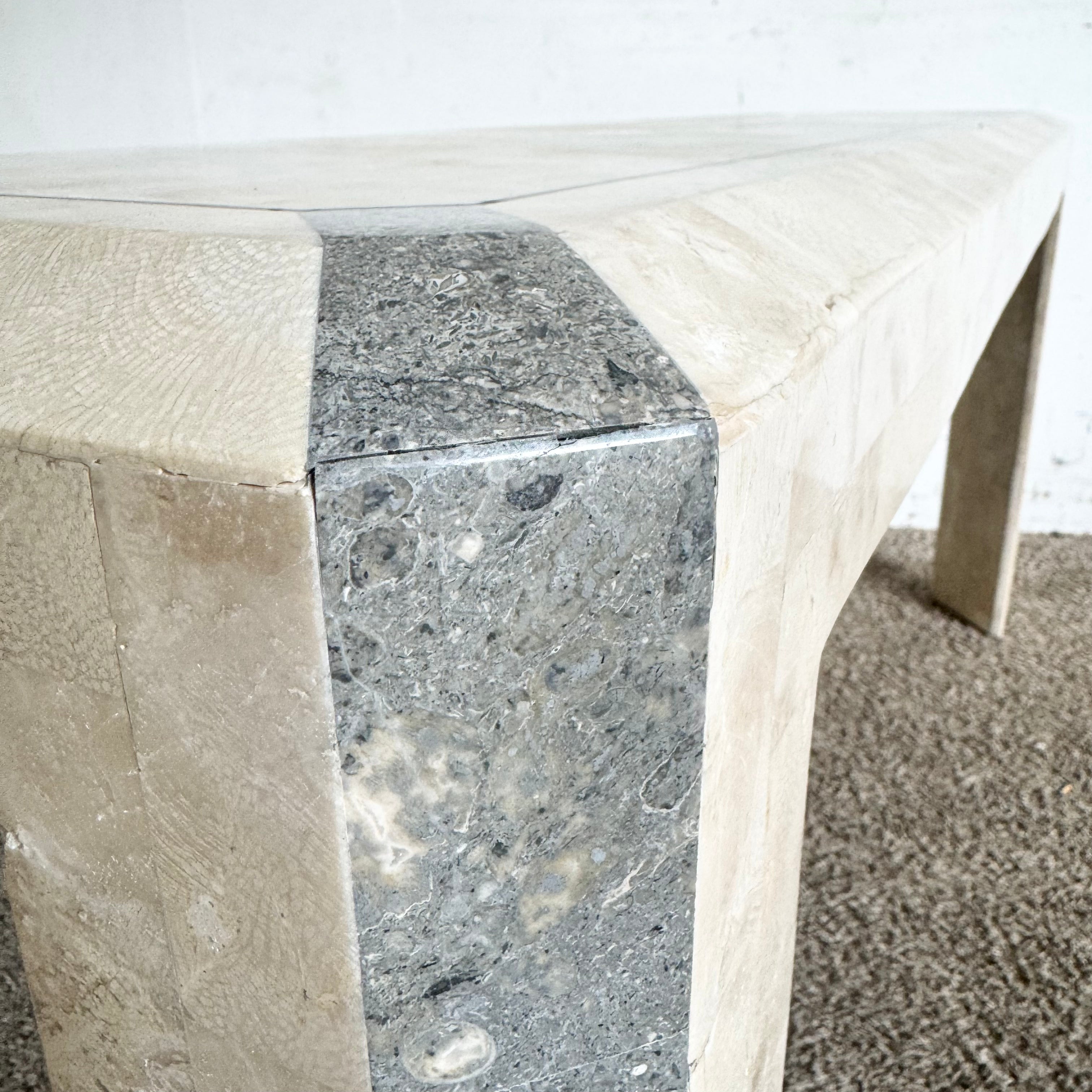 Postmodern Polished Tessellated Stone/Shell Console Table With Brass Inlay