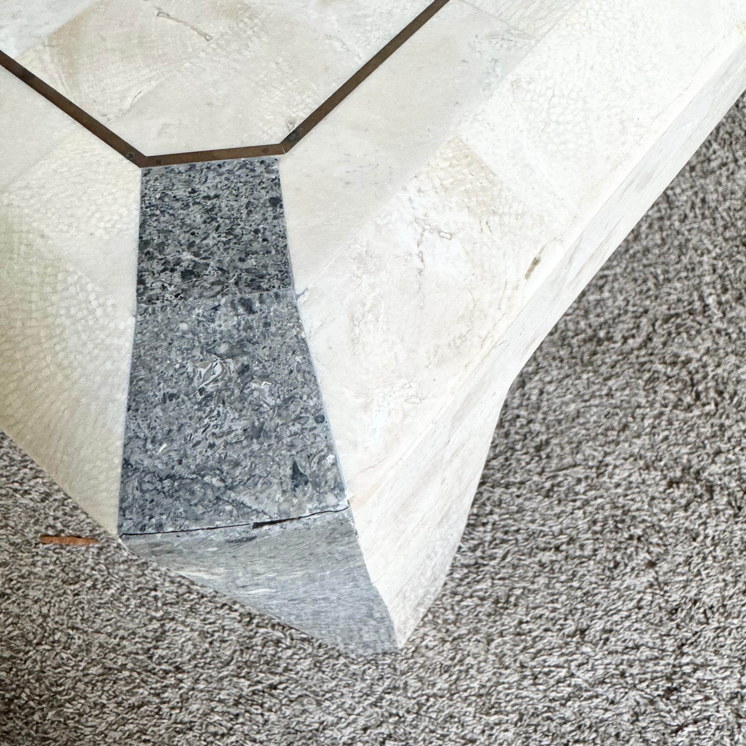 Postmodern Polished Tessellated Stone/Shell Console Table With Brass Inlay