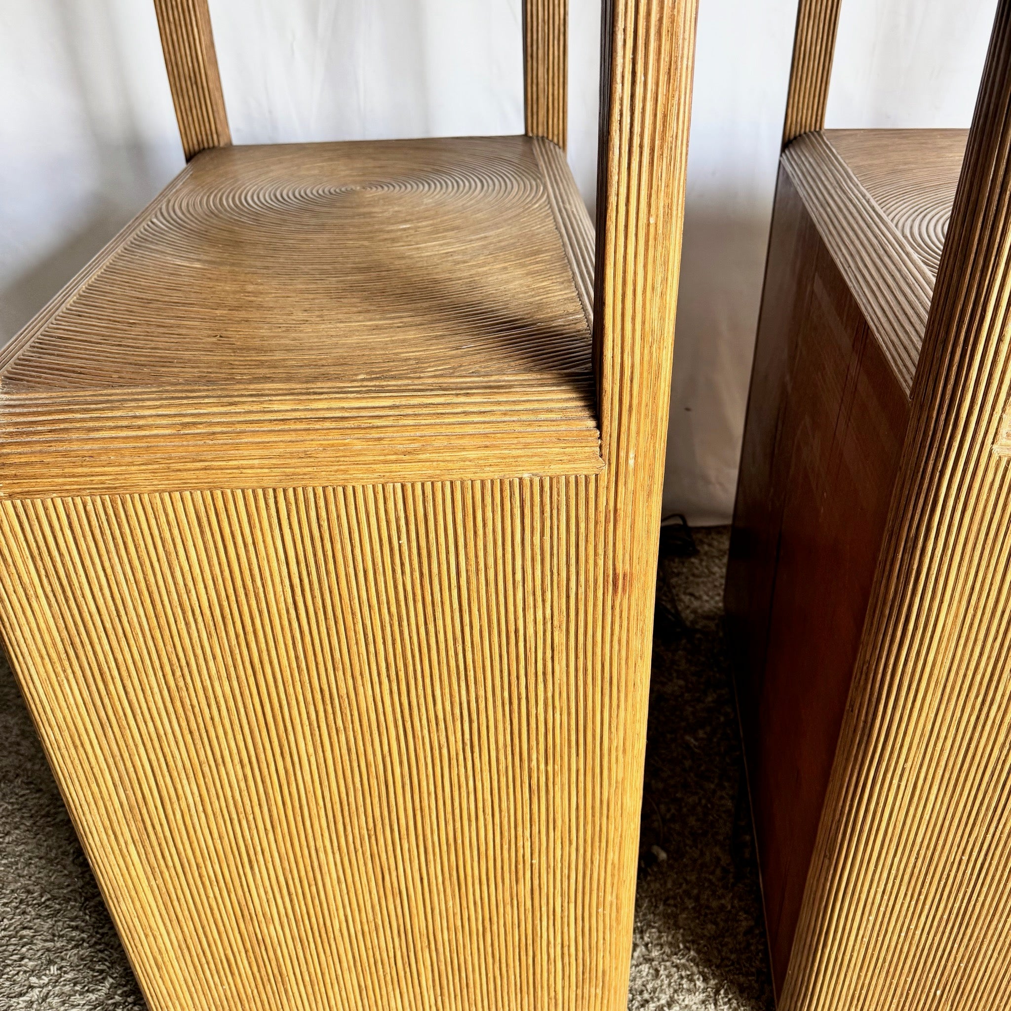 Boho Chic Swirl Pencil Reed Lighted Etageres/Bookshelves - A Pair