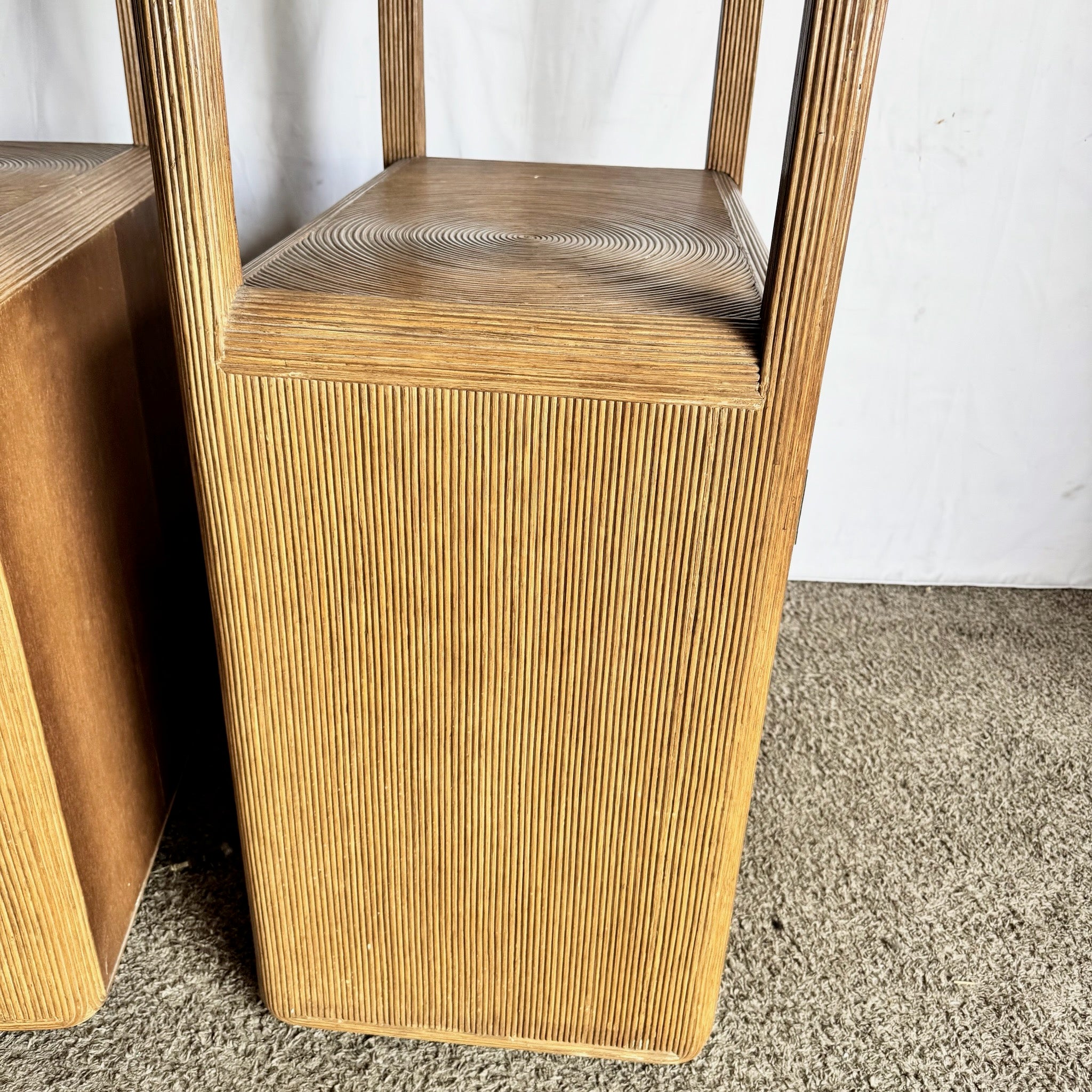 Boho Chic Swirl Pencil Reed Lighted Etageres/Bookshelves - A Pair