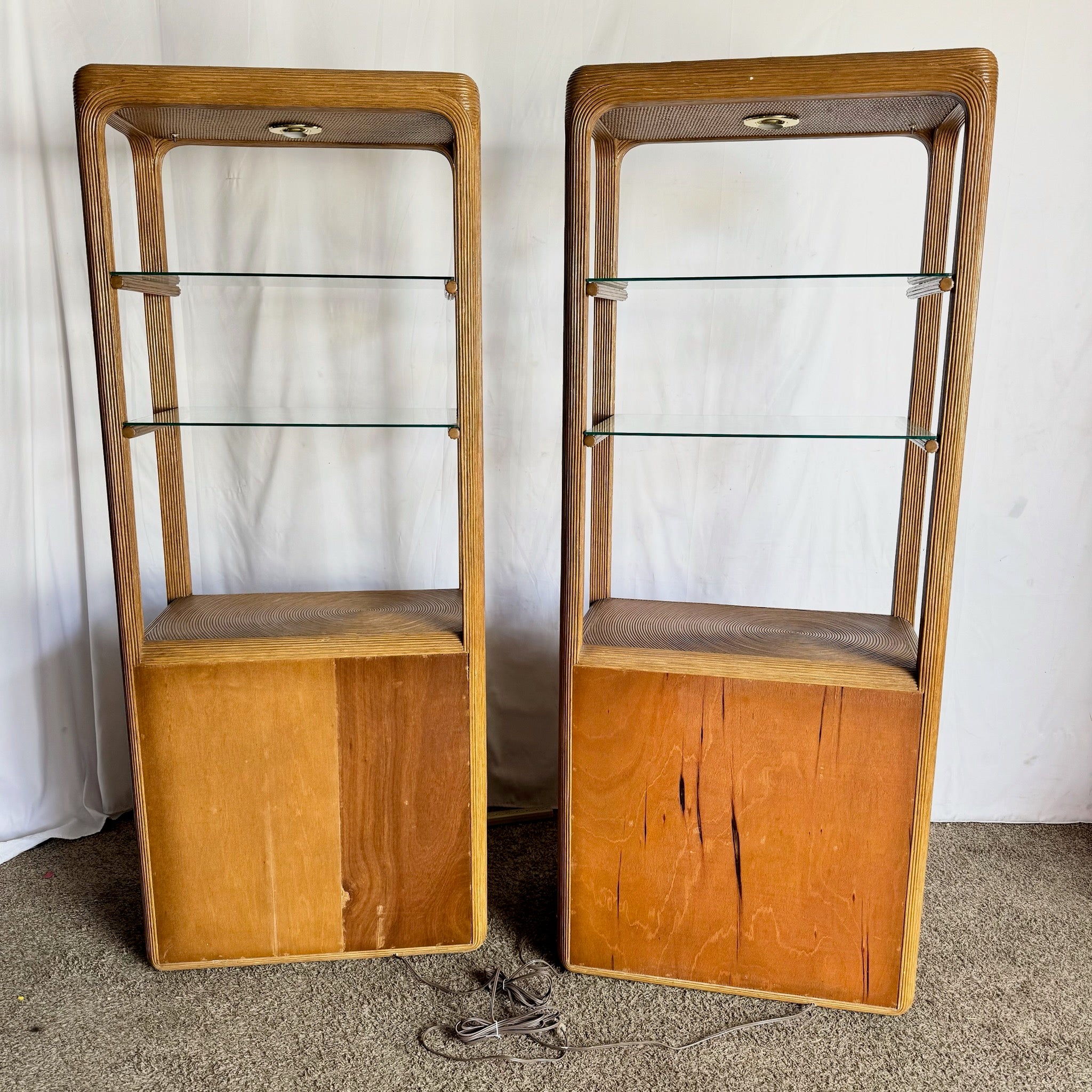 Boho Chic Swirl Pencil Reed Lighted Etageres/Bookshelves - A Pair
