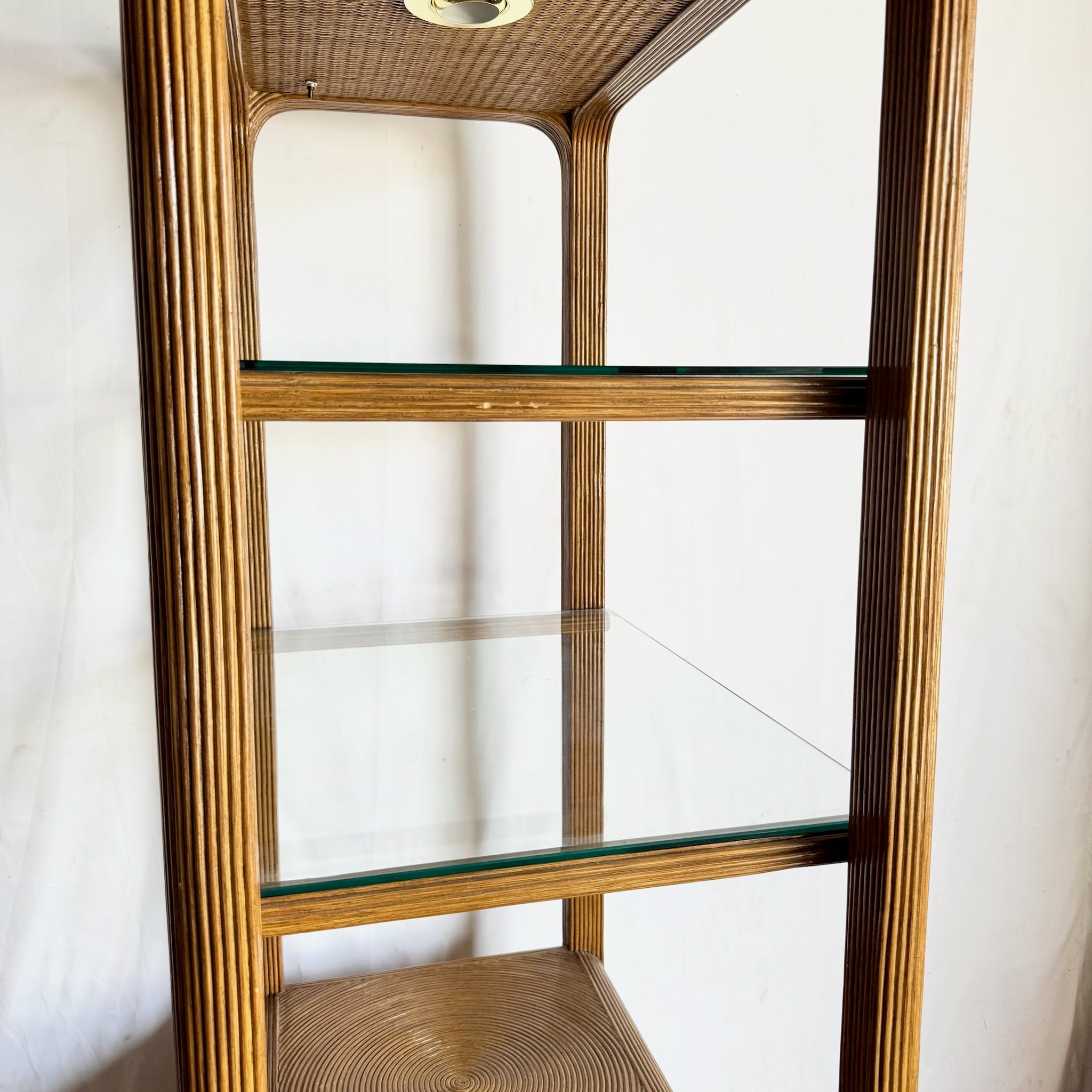Boho Chic Swirl Pencil Reed Lighted Etageres/Bookshelves - A Pair