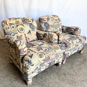 Postmodern Multi Colored Abstract Pattern Lounge Chairs - A Pair