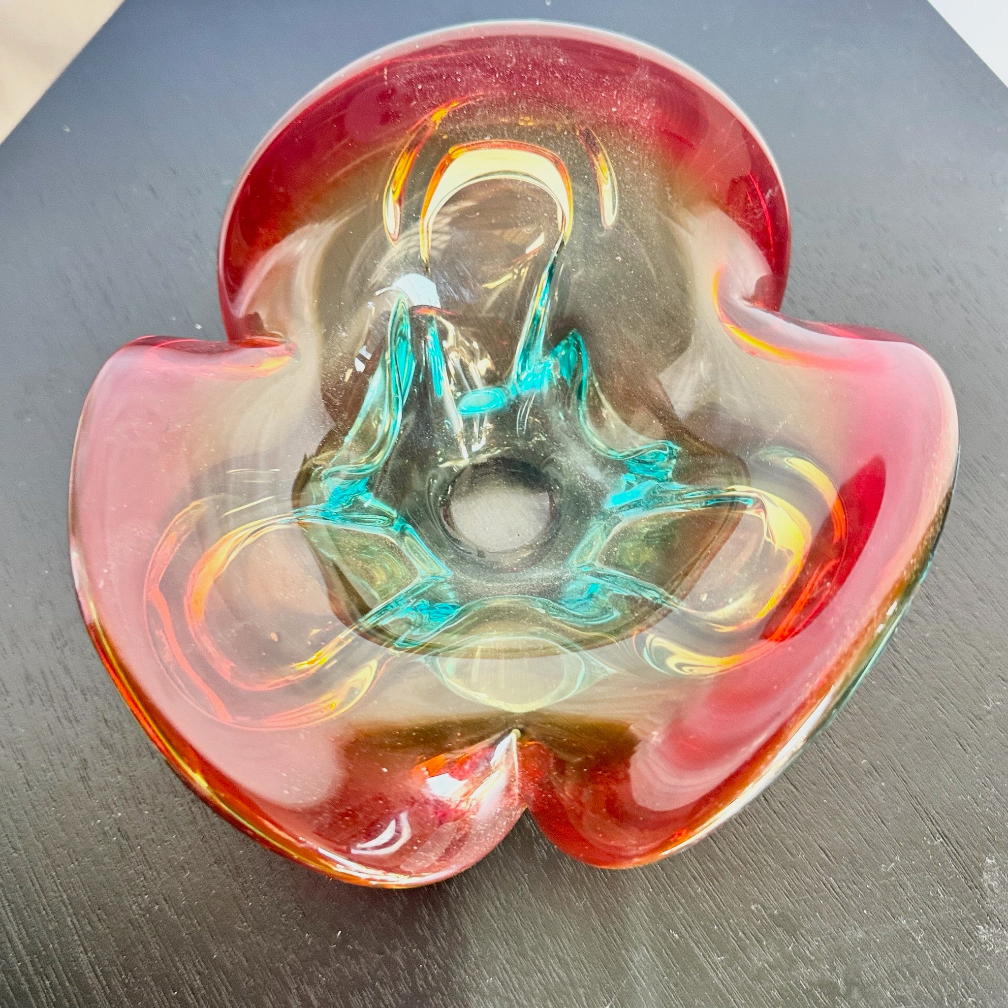 Vintage Mormon Style Red Blue Dish/Ashtray