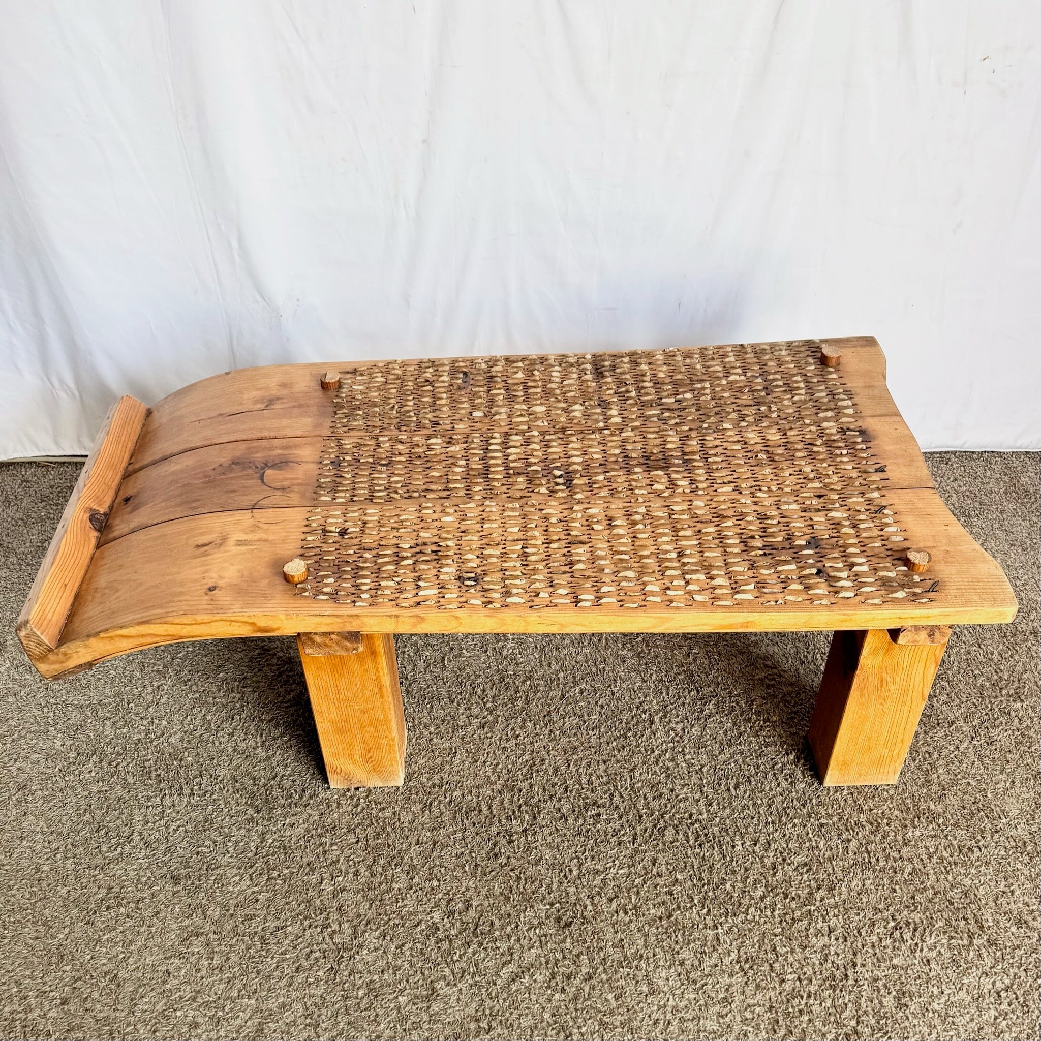 Antique Mediterranean Threshing Table/Coffee Table With Glass Top