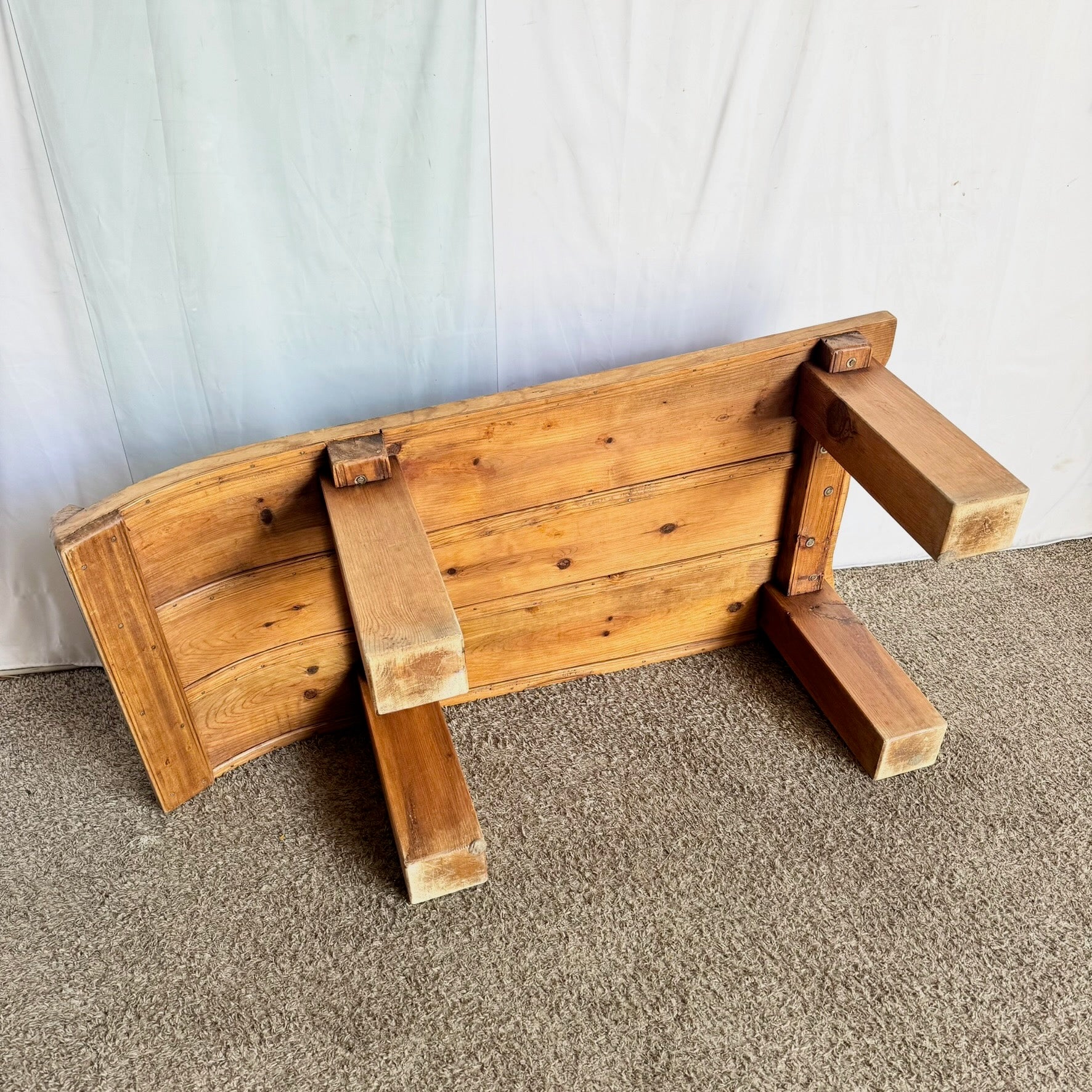 Antique Mediterranean Threshing Table/Coffee Table With Glass Top