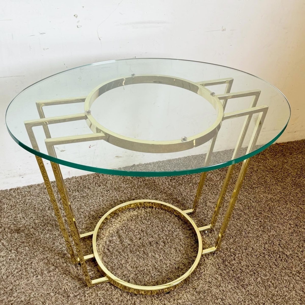 Art Deco Gold Oval Glass Top Side Table - Dolphin & Flamingo