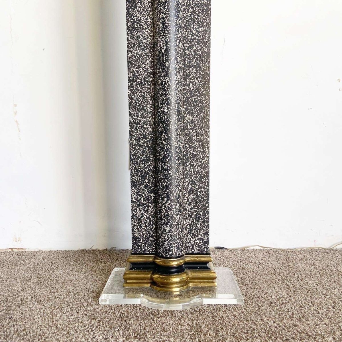 Art Deco Vintage Black White and Gold Torchiere Floor Lamp - Dolphin & Flamingo