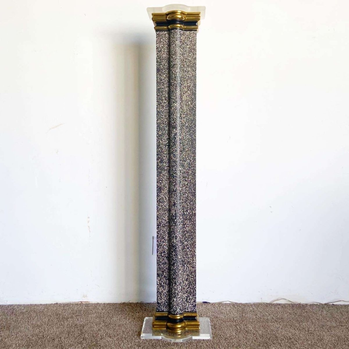 Art Deco Vintage Black White and Gold Torchiere Floor Lamp - Dolphin & Flamingo