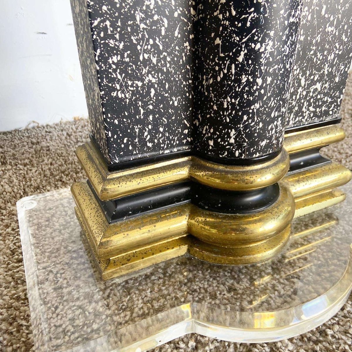 Art Deco Vintage Black White and Gold Torchiere Floor Lamp - Dolphin & Flamingo