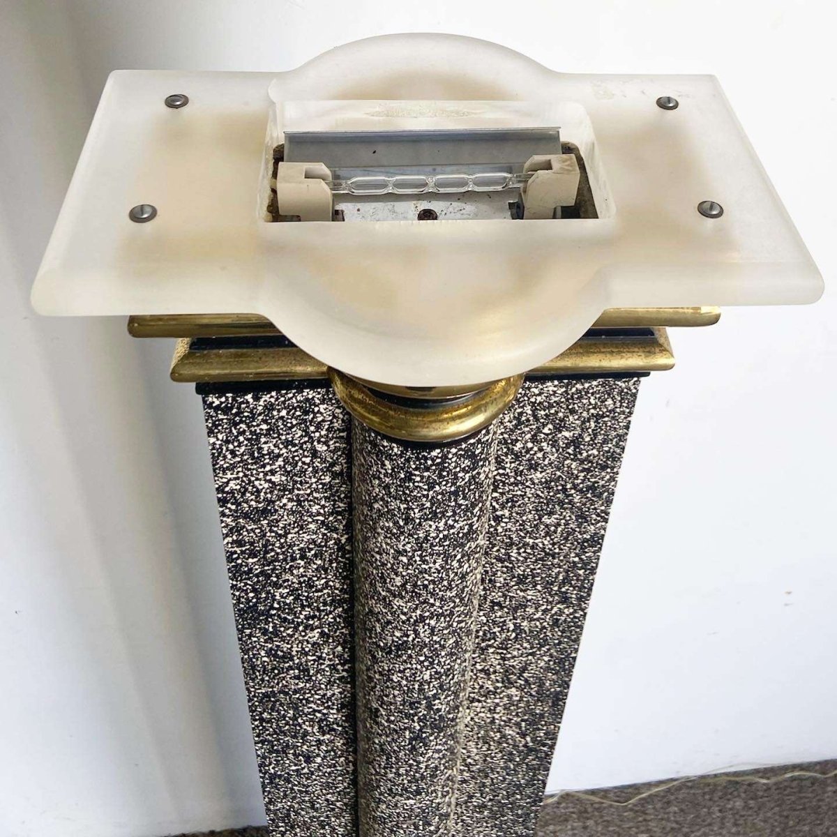 Art Deco Vintage Black White and Gold Torchiere Floor Lamp - Dolphin & Flamingo