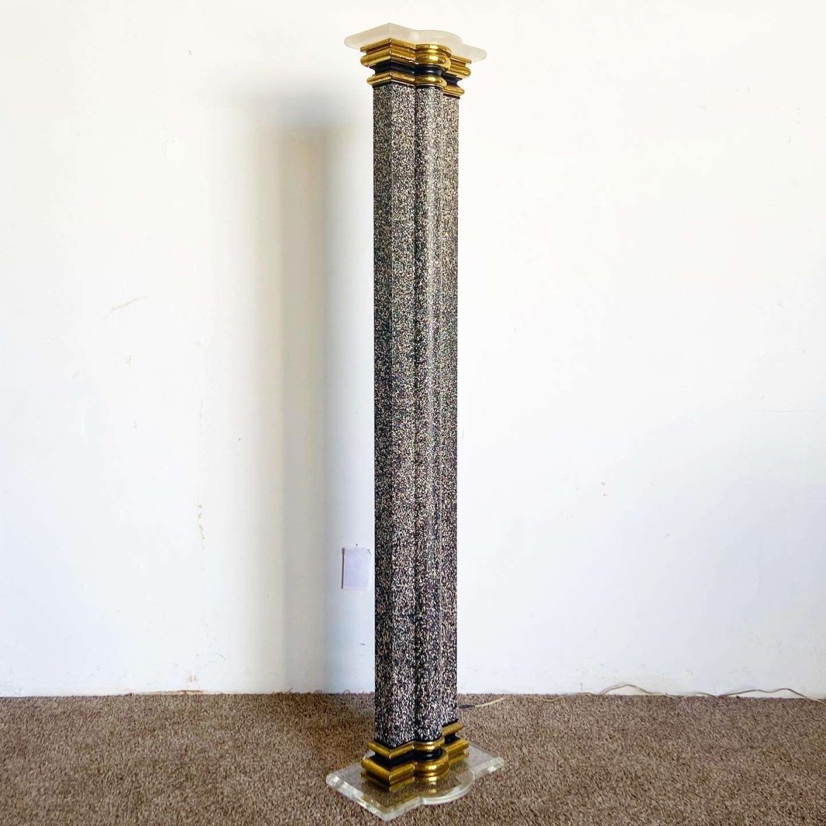 Art Deco Vintage Black White and Gold Torchiere Floor Lamp - Dolphin & Flamingo