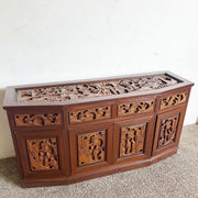 Asian Wooden Hand Carved Credenza - Dolphin & Flamingo