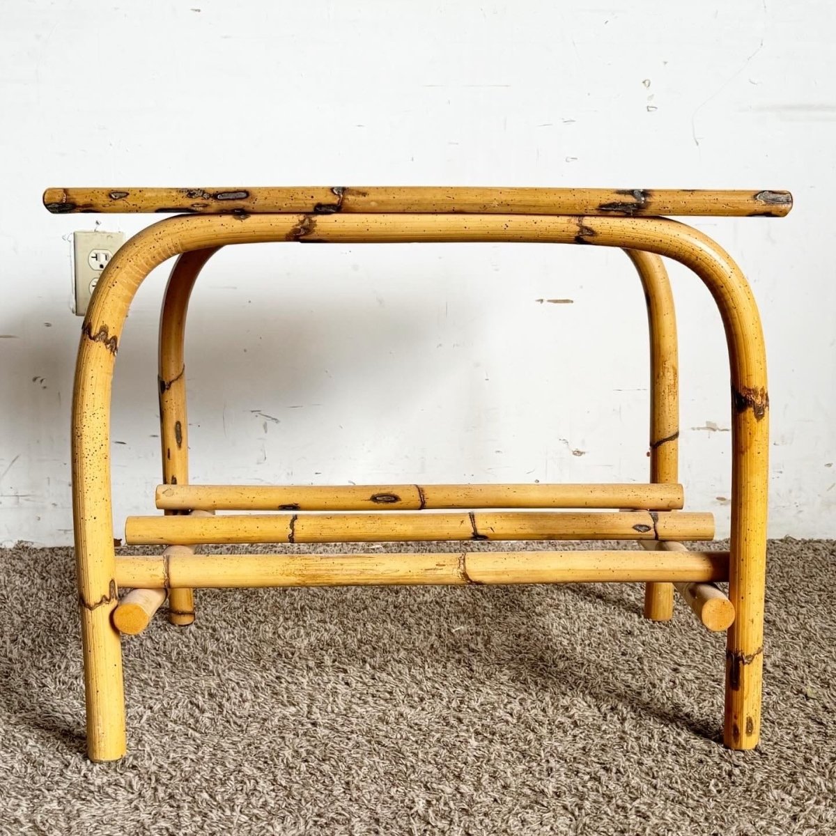 Boho Chic Bamboo and Wood Grain Laminate Side Table - Dolphin & Flamingo