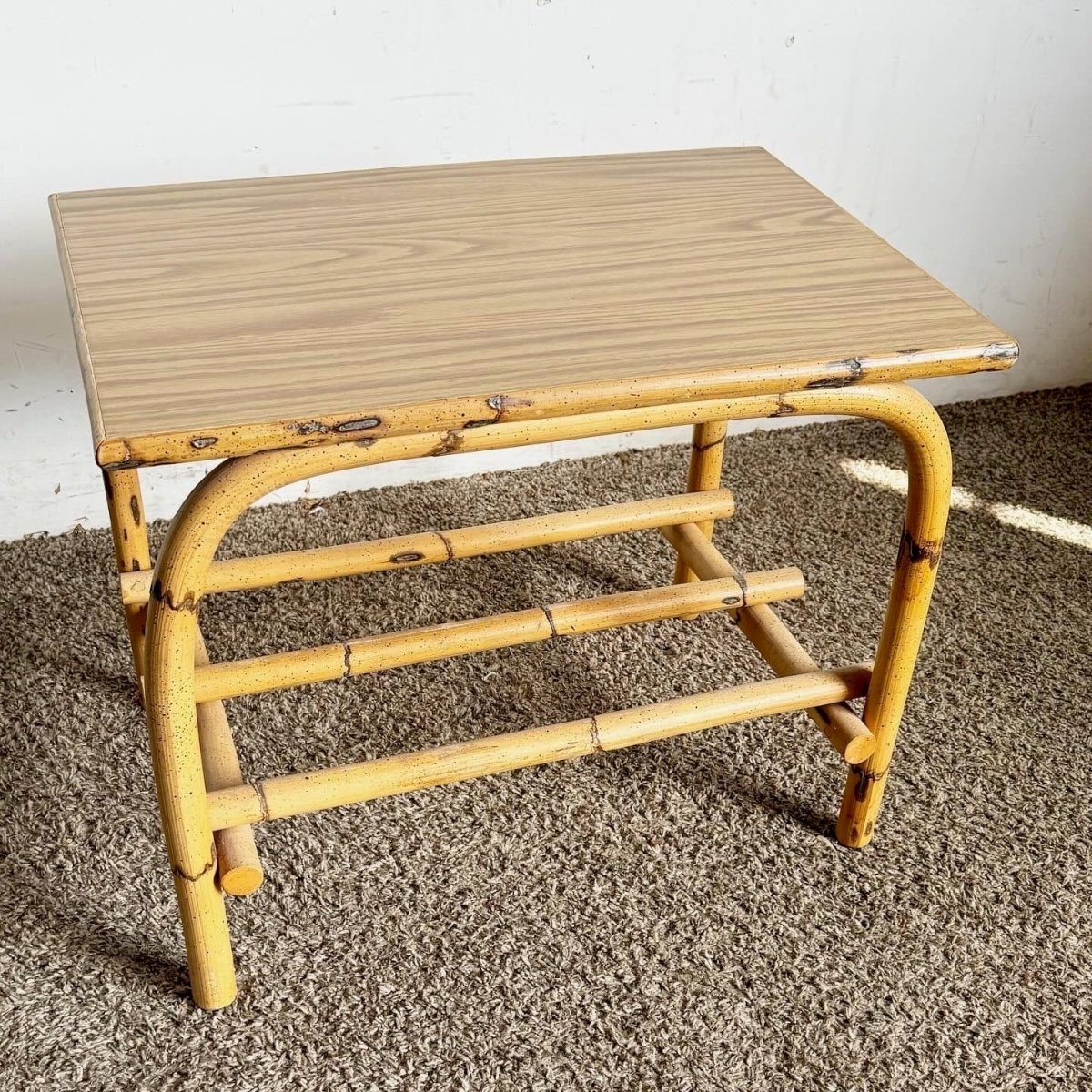 Boho Chic Bamboo and Wood Grain Laminate Side Table - Dolphin & Flamingo