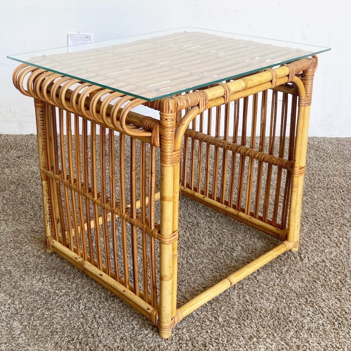 Boho Chic Bamboo Glass Top Side Table - Dolphin & Flamingo