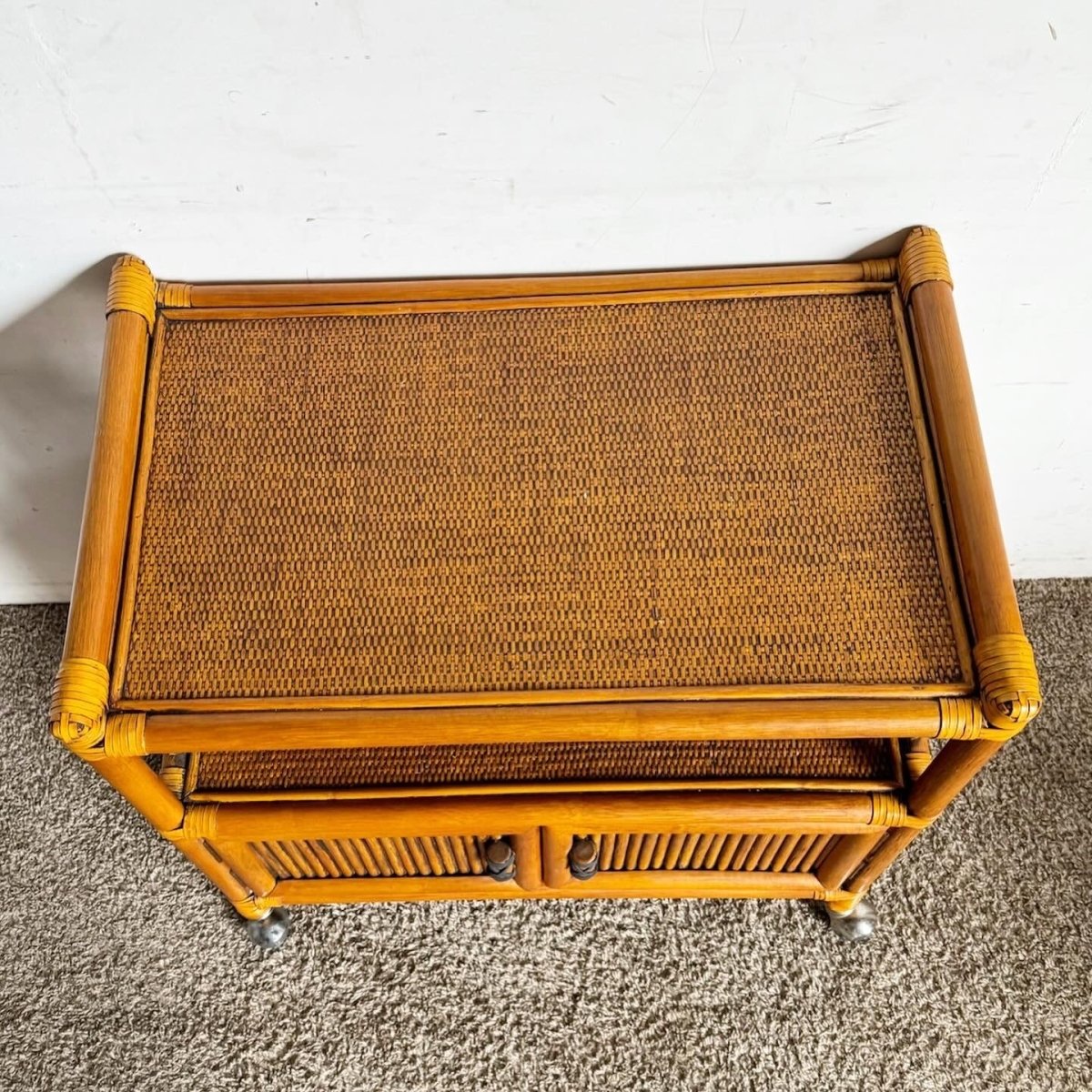 Boho Chic Bamboo Rattan and Wicker Bar Cart - Dolphin & Flamingo