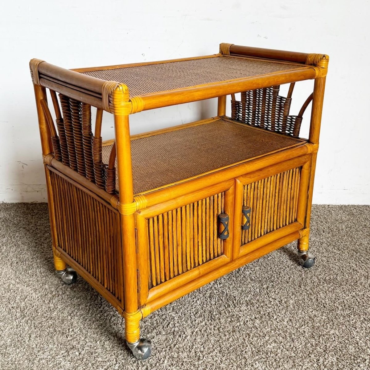 Boho Chic Bamboo Rattan and Wicker Bar Cart - Dolphin & Flamingo