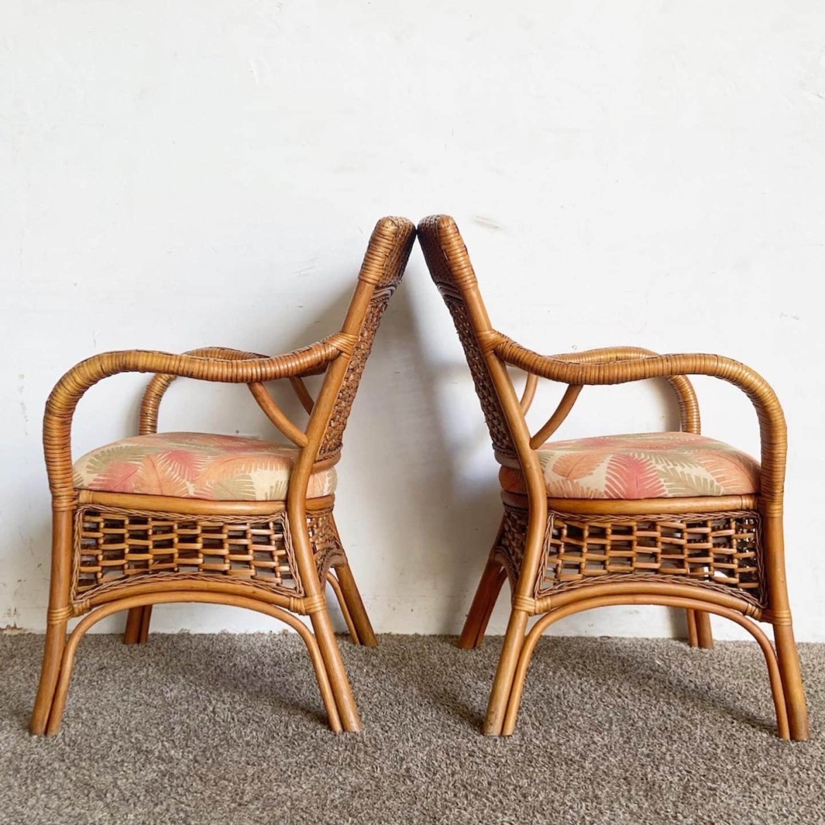 Boho Chic Bamboo Rattan and Wicker Dining Arm Chairs - Dolphin & Flamingo