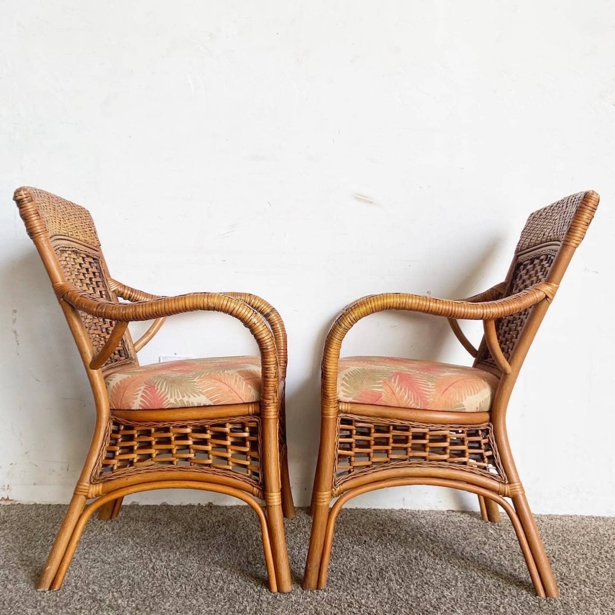 Boho Chic Bamboo Rattan and Wicker Dining Arm Chairs - Dolphin & Flamingo