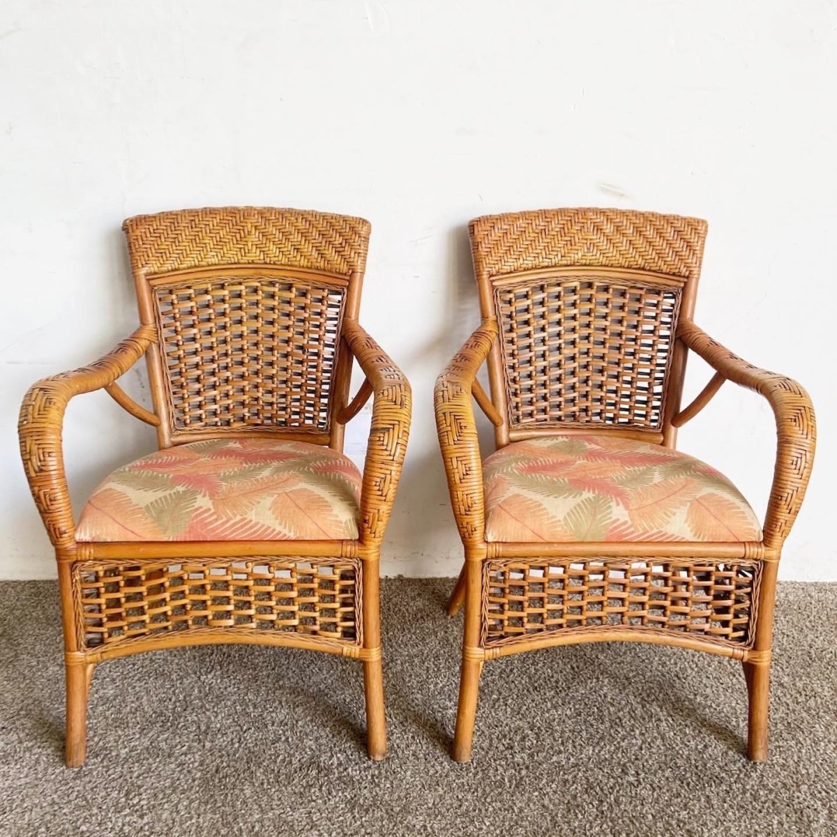 Boho Chic Bamboo Rattan and Wicker Dining Arm Chairs - Dolphin & Flamingo