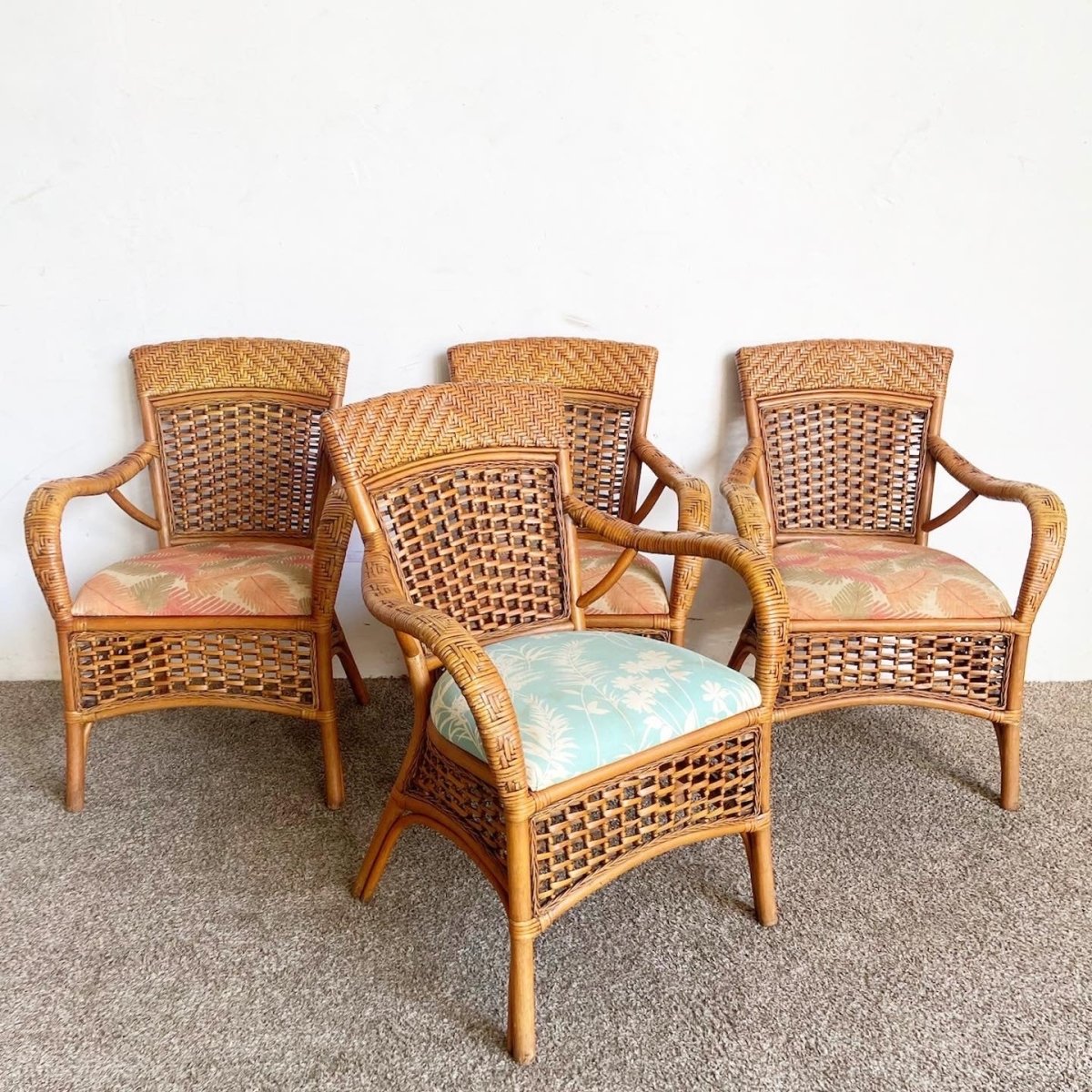 Boho Chic Bamboo Rattan and Wicker Dining Arm Chairs - Dolphin & Flamingo