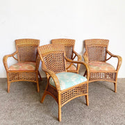 Boho Chic Bamboo Rattan and Wicker Dining Arm Chairs - Dolphin & Flamingo