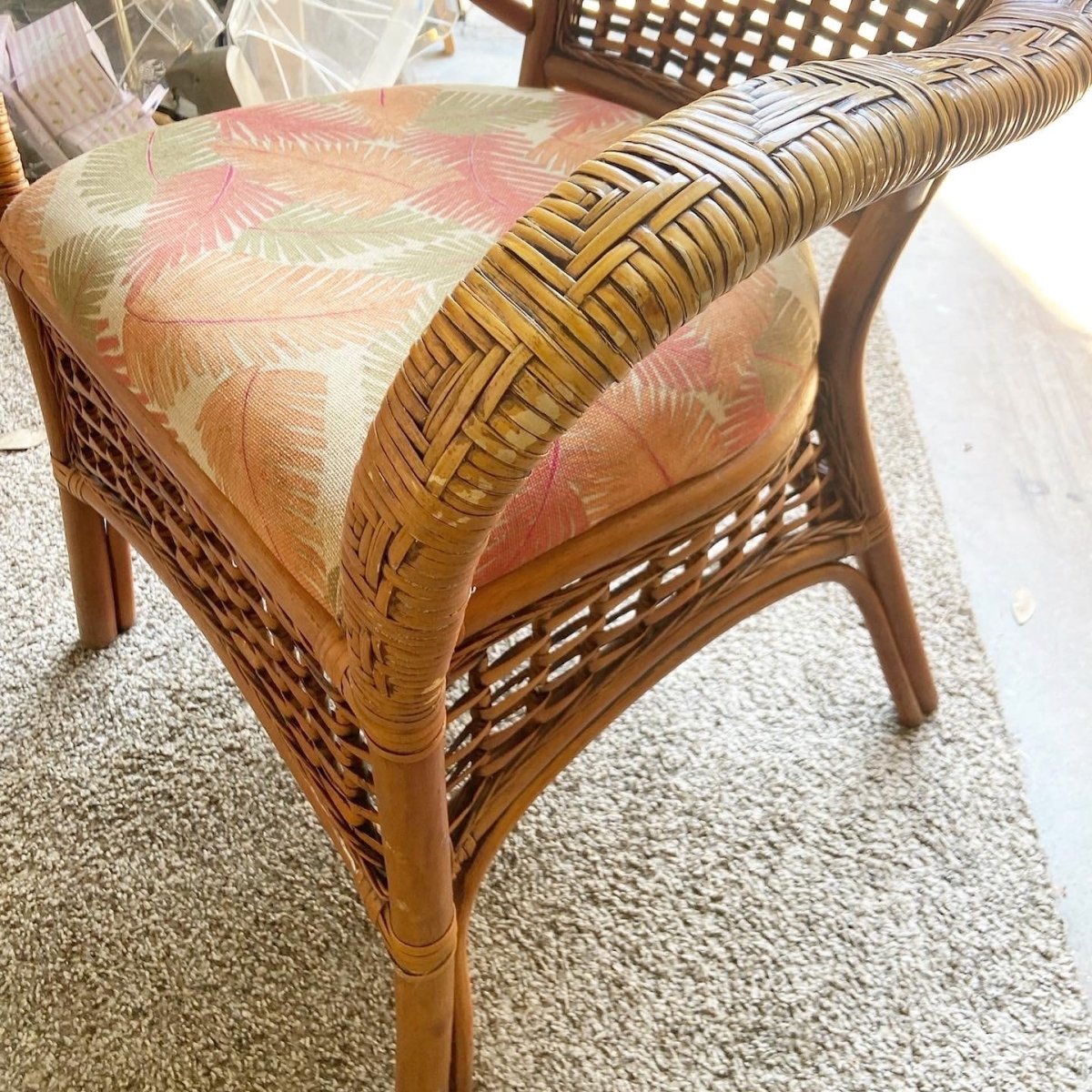 Boho Chic Bamboo Rattan and Wicker Dining Arm Chairs - Dolphin & Flamingo