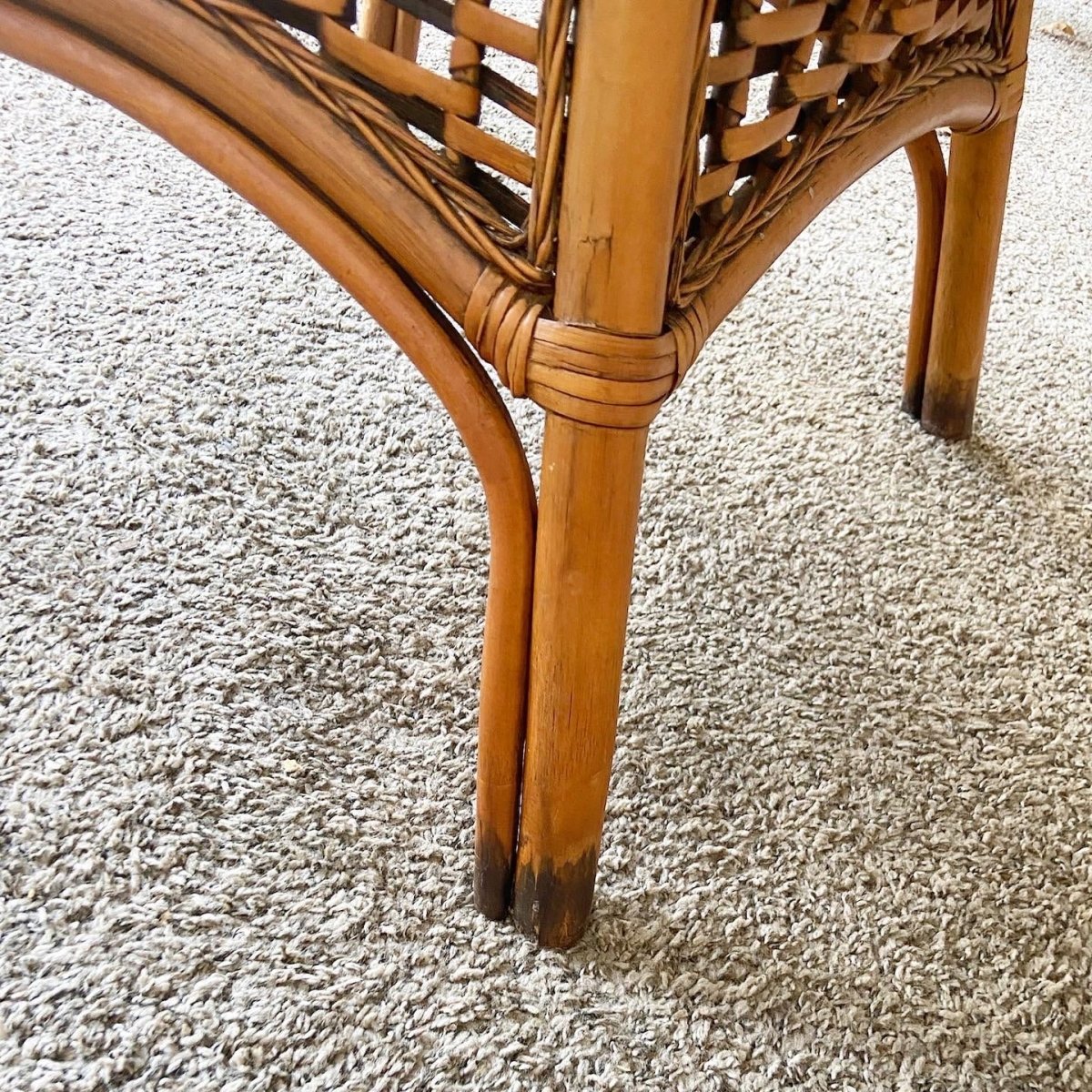 Boho Chic Bamboo Rattan and Wicker Dining Arm Chairs - Dolphin & Flamingo