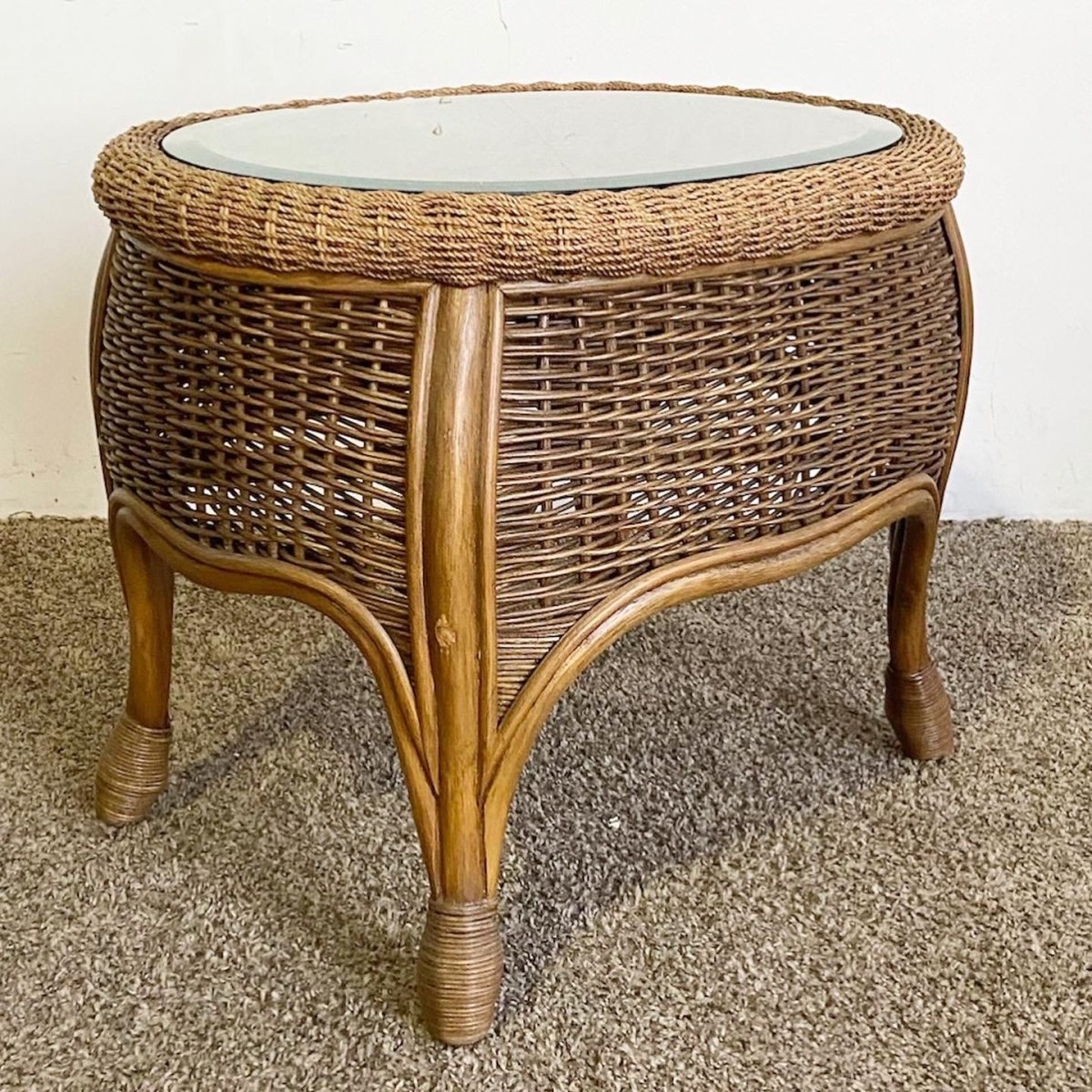 Boho Chic Bamboo Rattan and Wicker Glass Top Side Table - Dolphin & Flamingo
