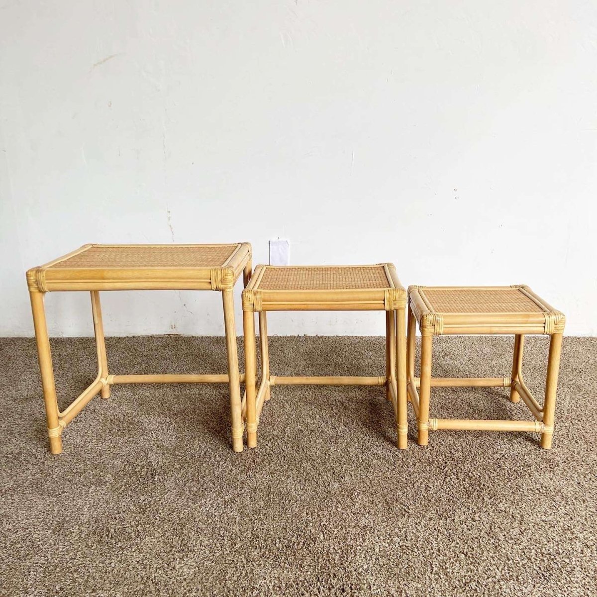 Boho Chic Bamboo Rattan and Wicker Nesting Tables - Set of 3 - Dolphin & Flamingo