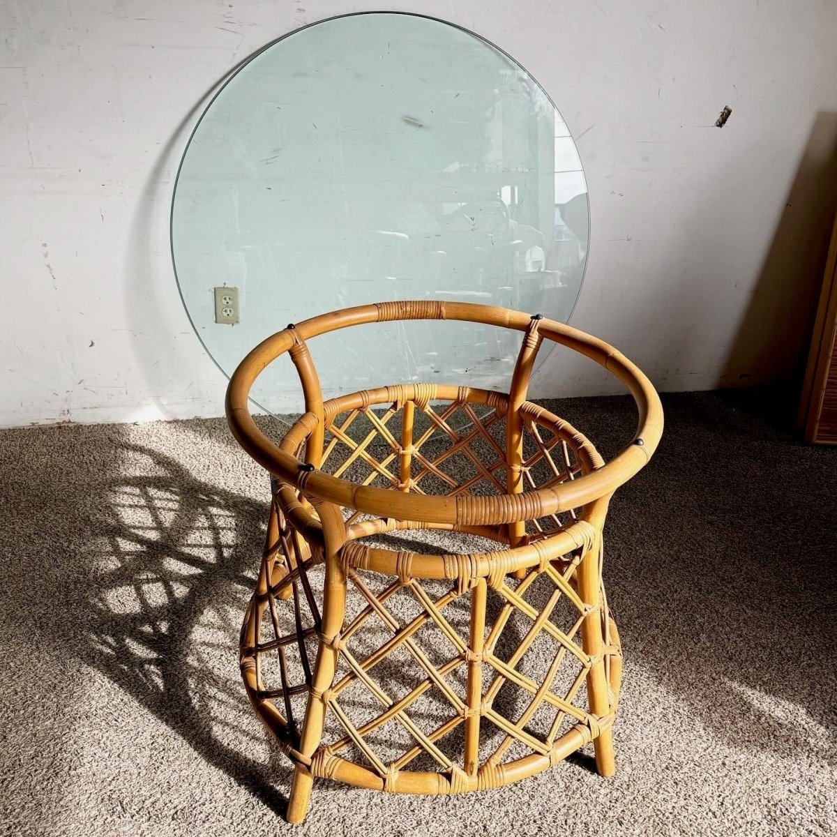 Boho Chic Bamboo Rattan Circular Glass Top Dining Table by Ficks Reed - Dolphin & Flamingo