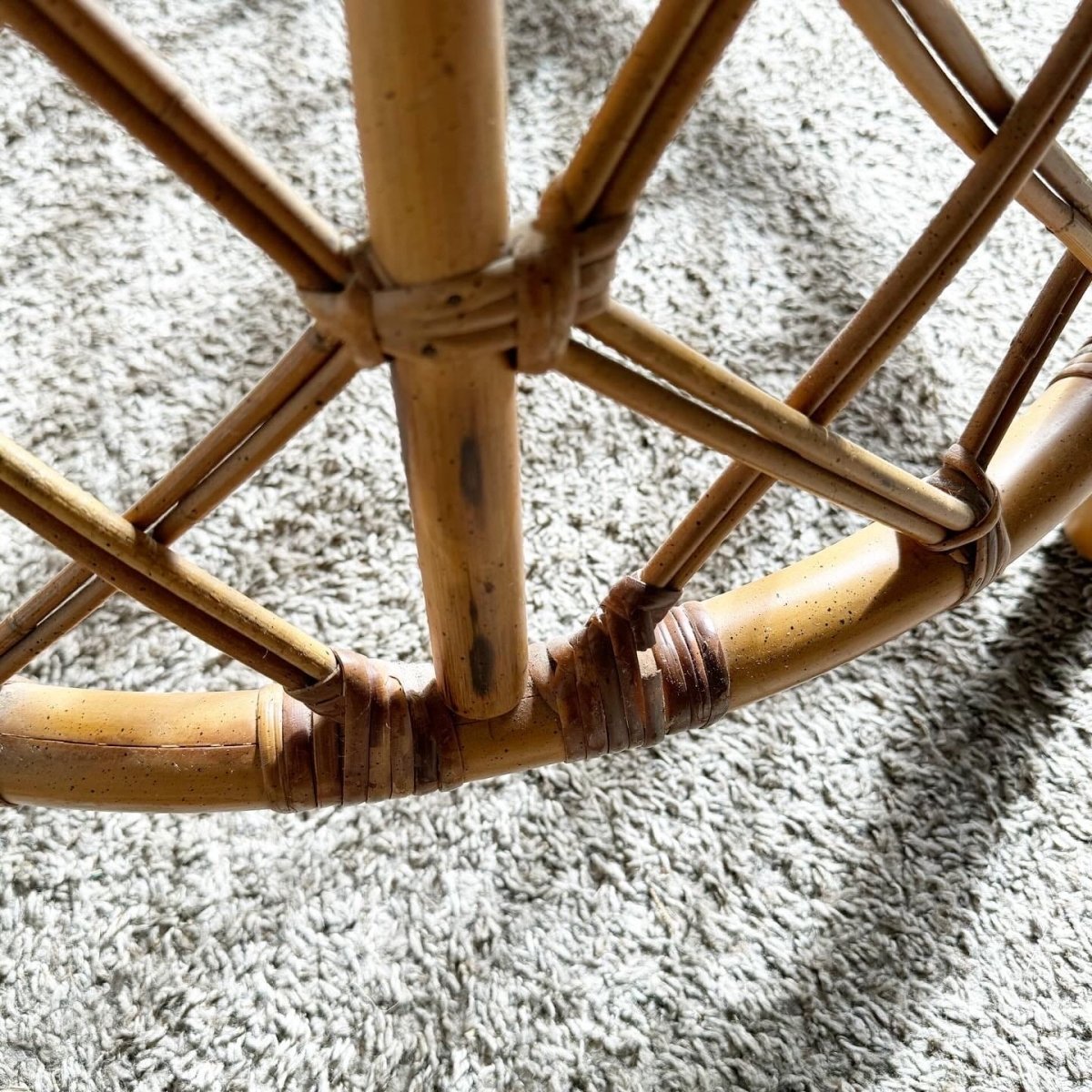 Boho Chic Bamboo Rattan Circular Glass Top Dining Table by Ficks Reed - Dolphin & Flamingo