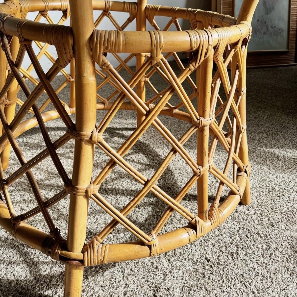 Boho Chic Bamboo Rattan Circular Glass Top Dining Table by Ficks Reed - Dolphin & Flamingo