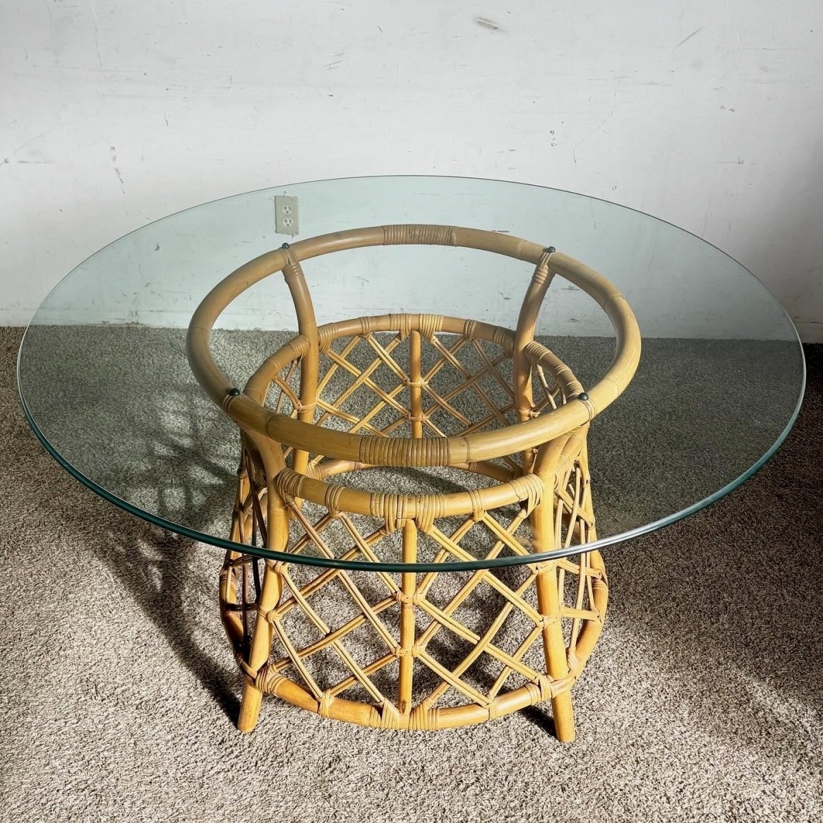 Boho Chic Bamboo Rattan Circular Glass Top Dining Table by Ficks Reed - Dolphin & Flamingo