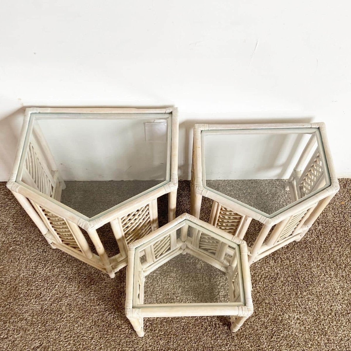 Boho Chic Bamboo Rattan Nesting Tables - Dolphin & Flamingo