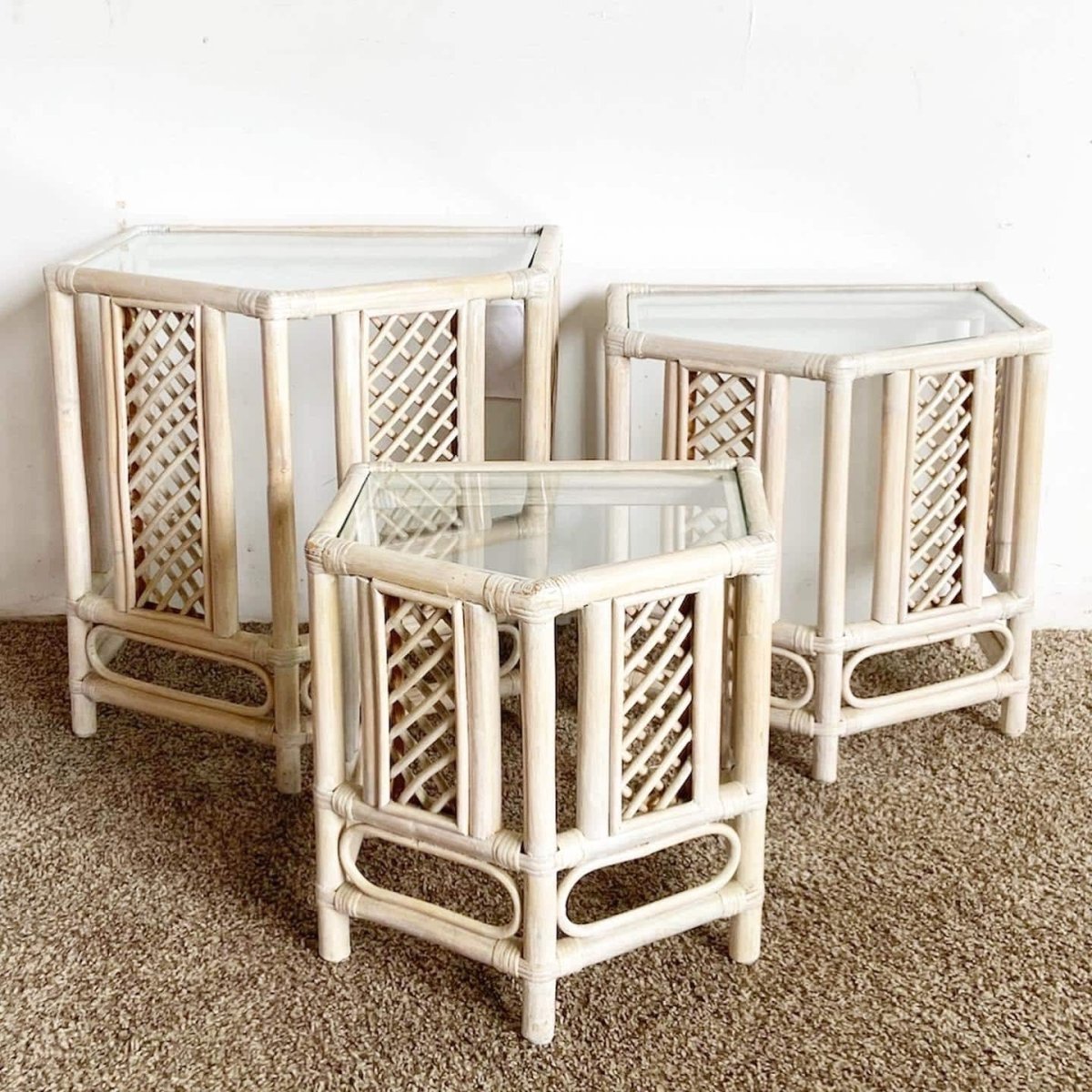 Boho Chic Bamboo Rattan Nesting Tables - Dolphin & Flamingo