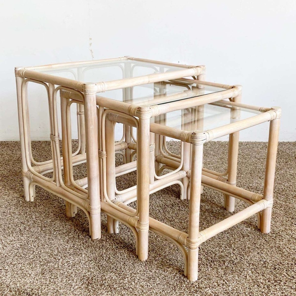 Boho Chic Bamboo Rattan Nesting Tables - Set of 3 - Dolphin & Flamingo