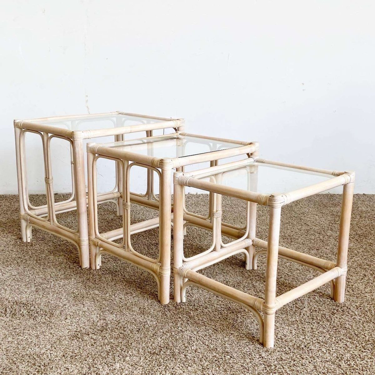 Boho Chic Bamboo Rattan Nesting Tables - Set of 3 - Dolphin & Flamingo