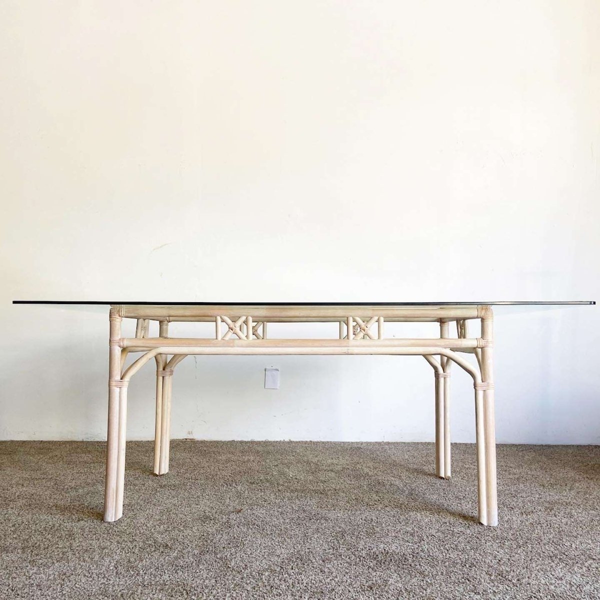 Boho Chic Bamboo Rattan Rectangular Dining Table, BASE ONLY - Dolphin & Flamingo
