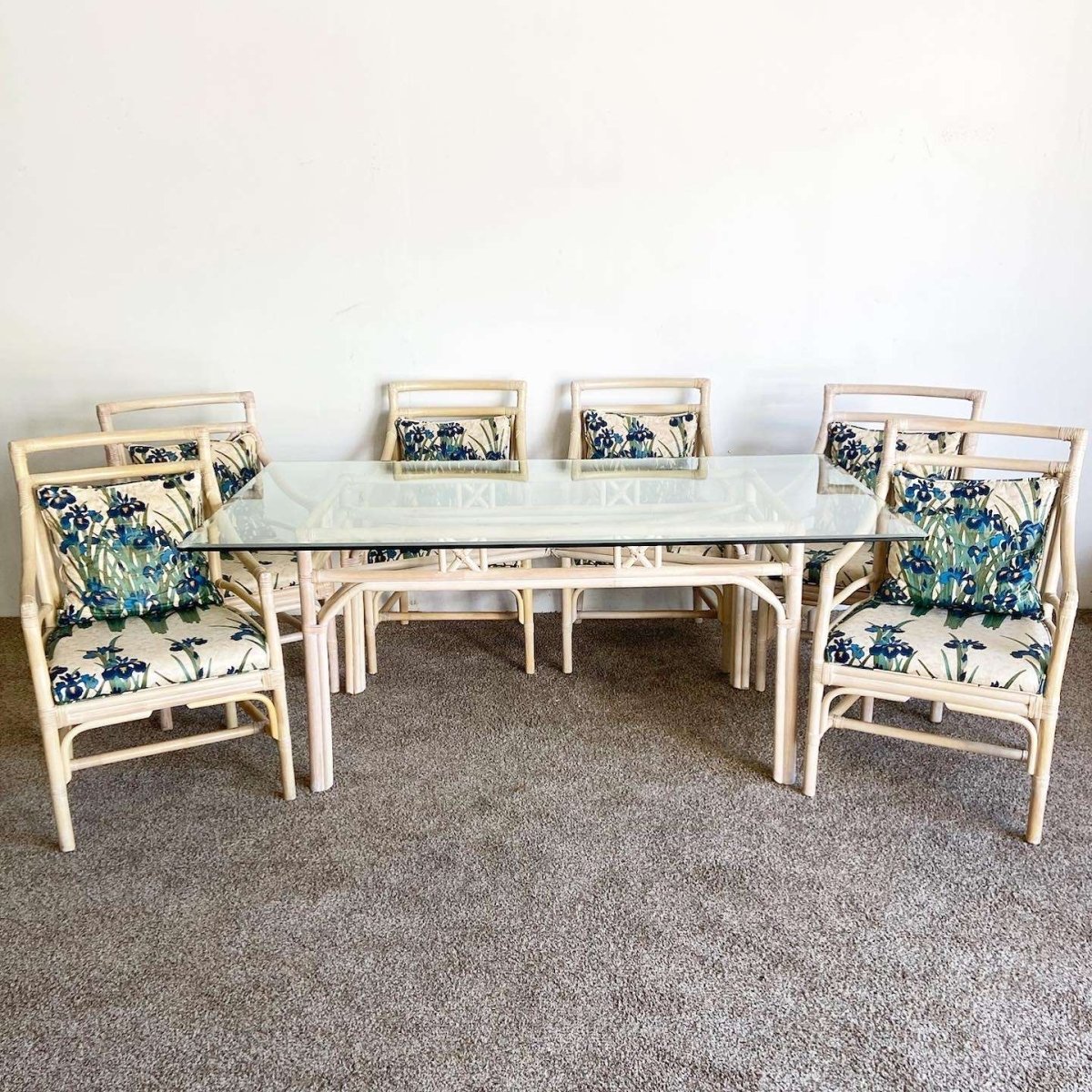 Boho Chic Bamboo Rattan Rectangular Dining Table, BASE ONLY - Dolphin & Flamingo