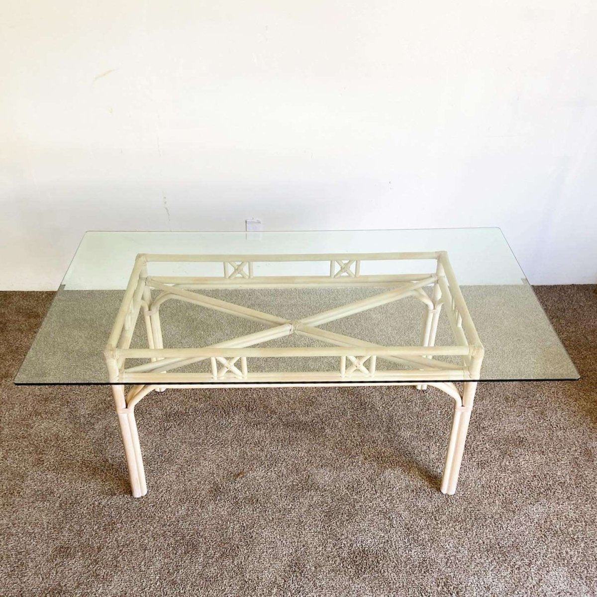 Boho Chic Bamboo Rattan Rectangular Dining Table, BASE ONLY - Dolphin & Flamingo