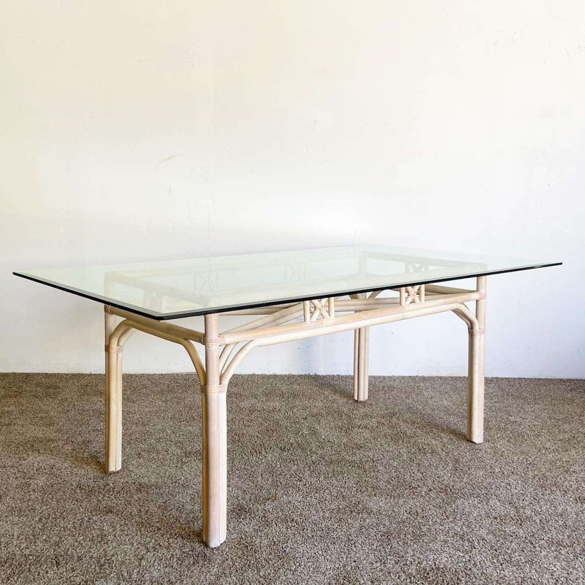 Boho Chic Bamboo Rattan Rectangular Dining Table, BASE ONLY - Dolphin & Flamingo