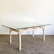 Boho Chic Bamboo Rattan Rectangular Dining Table, BASE ONLY - Dolphin & Flamingo