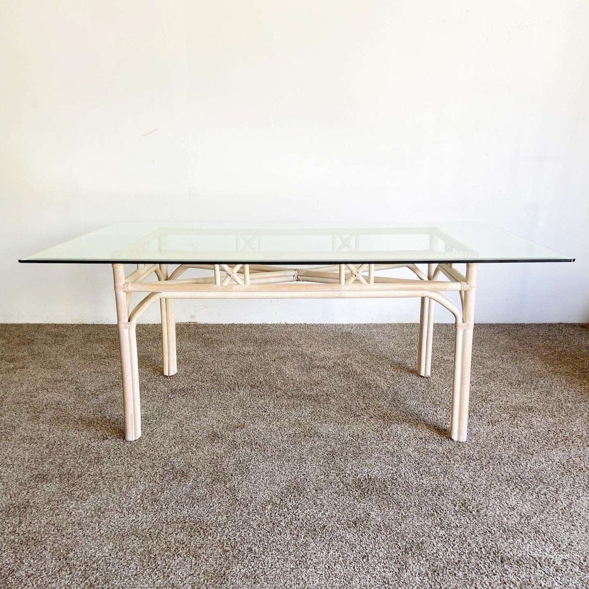 Boho Chic Bamboo Rattan Rectangular Dining Table, BASE ONLY - Dolphin & Flamingo