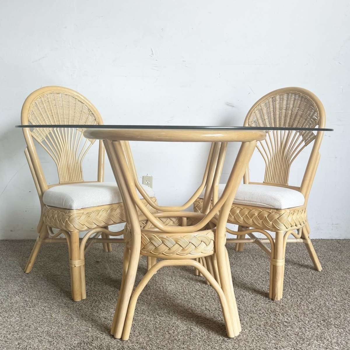 Boho Chic Bamboo Rattan Wicker Dining Set - 5 Pieces - Dolphin & Flamingo