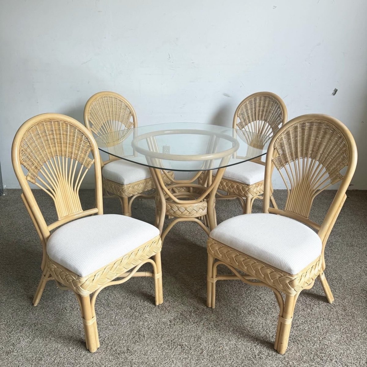 Boho Chic Bamboo Rattan Wicker Dining Set - 5 Pieces - Dolphin & Flamingo