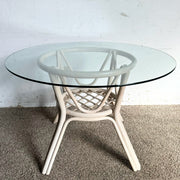 Boho Chic Beige Rattan Circular Glass Top Dining Table - Dolphin & Flamingo