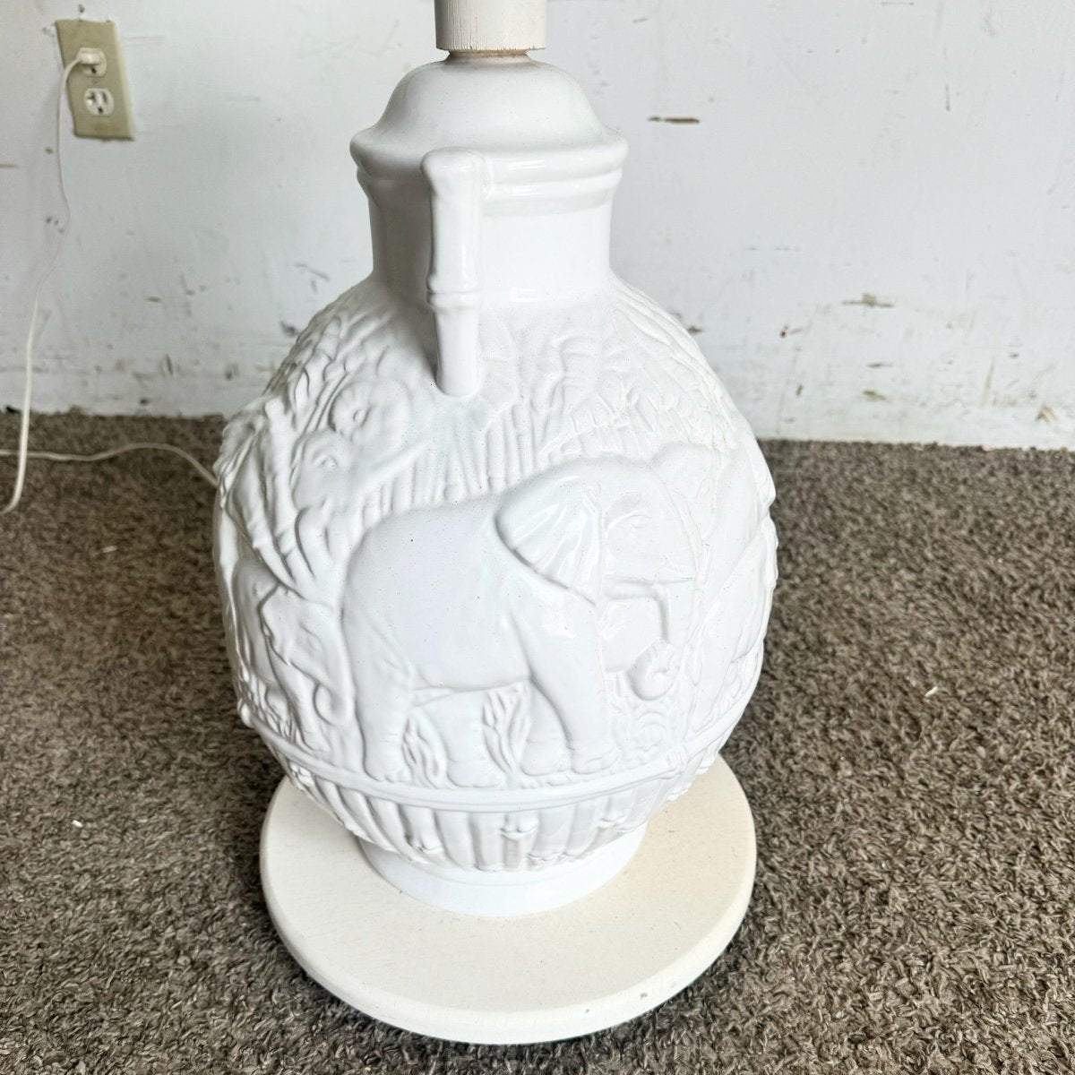 Boho Chic Elephant Ceramic Faux Bamboo Glass Floor Lamp/Side Table - Dolphin & Flamingo